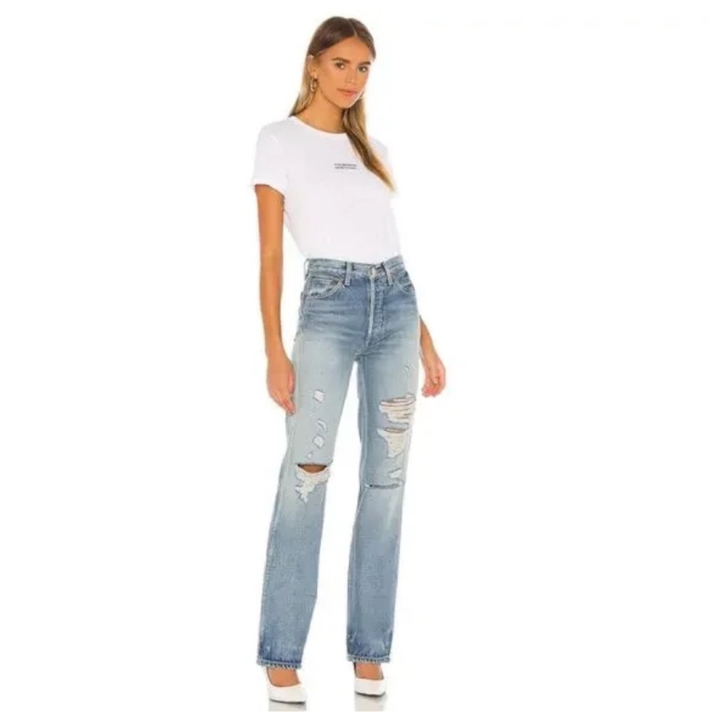 Re/Done 90’s High Rise Loose Jeans Straight Leg Size 24 in Medium Destroyed